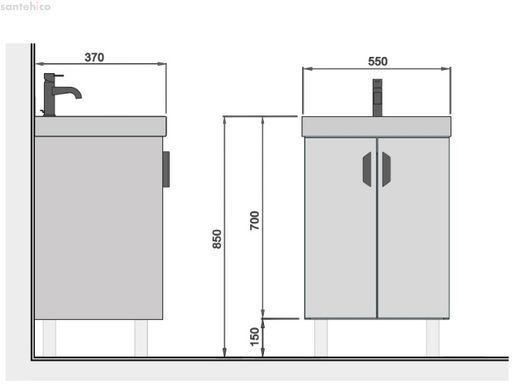 Тумба підлогова/підвісна Мойдодир Idea 55-U 00-0009299 з раковиною River 55