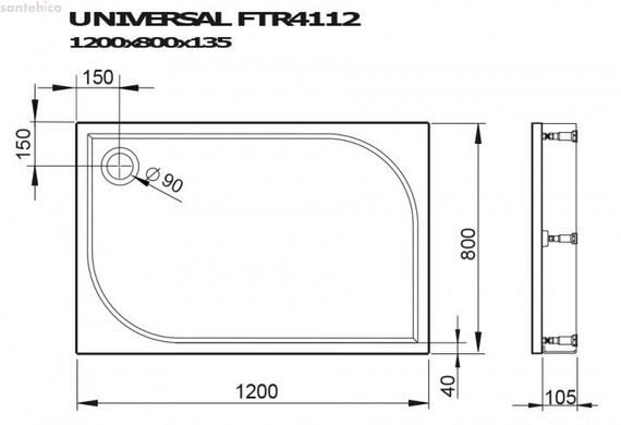 Душовий піддон DEVIT Universal 120х80 прямокутний FTR4112