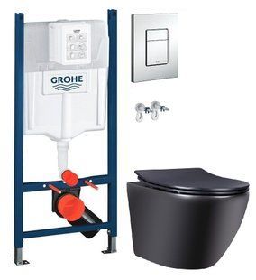 Инсталляция Grohe Rapid SL 38772001 3 в 1 + Унитаз подвесной Qtap Robin черный матовый QT1333046ENRMB с сиденьям soft-close