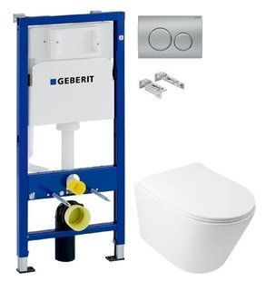 Інсталяція Geberit Duofix 458.103.00.1 з клавішею Delta20 хром матовий + Унітаз підвісний Qtap Swan Ultra Quiet QT16335179W з сидінням Soft Close
