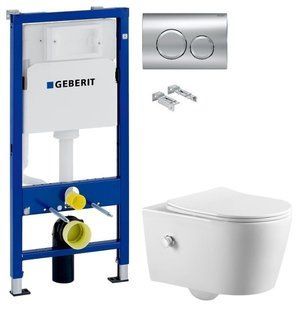 Інсталяція Geberit Duofix 458.103.00.1 з клавішею Delta20 хром глянсовий + Унітаз підвісний з функцією біде ASIGNATURA Simple Bend 37852805 із сидінням Soft Close