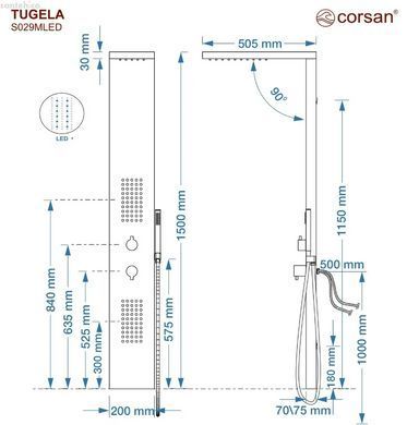 Душевая панель Corsan Tugela черный матовый/черный сатин S029MBLLED с LED подсветкой
