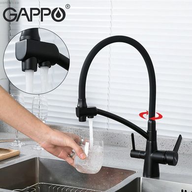 Змішувач для кухні на дві води GAPPO G4398-16 з гнучким виливом, чорний