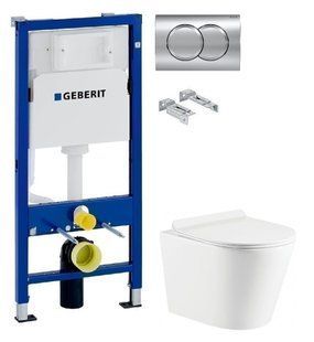 Інсталяція Geberit Duofix 458.103.00.1 з клавішею Delta01 хром глянцевий + Унітаз підвісний Koller Pool Orion Tornado 3.0 OR-0515-RQ3 з сидінням Soft Close