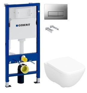 Інсталяція Geberit Duofix 458.103.00.1 з клавішею клавішею Delta50 хром матовий + Унітаз підвісний Geberit Modo 502.827.00.1 з сидінням Soft Close