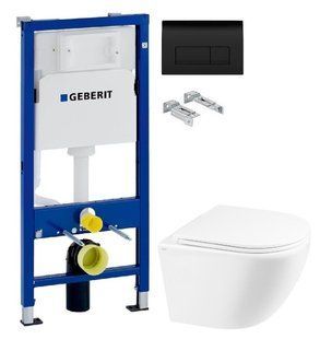 Інсталяція Geberit Duofix 458.103.00.1 з клавішею Delta50 чорний глянцевий + Унітаз підвісний Qtap Robin QT1333046ENRW з сидінням Soft Close