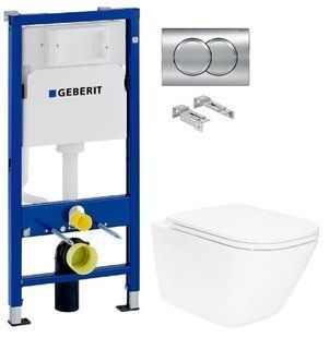 Инсталляция Geberit Duofix 458.103.00.1 с клавишей Delta01 хром глянцевый + Унитаз подвесной Roca Gap A34H470000 с сидением Slim Soft Close