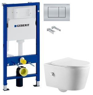 Інсталяція Geberit Duofix 458.103.00.1 з клавішею Delta30 хром матовий + Підвісний унітаз з функцією біде ASIGNATURA Simple Bend 37852805 з сидінням Soft Close