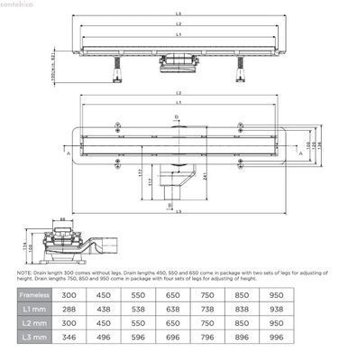 Душовий канал Pestan Confluo Frameless Line 950 мм 13701207 з решіткою, чорне скло