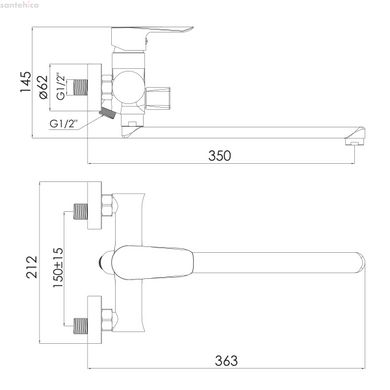 Змішувач для ванни Imprese VACLAV довгий вилив, хром, 35 мм F03206401AB