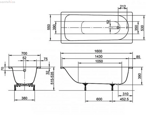 Ванна стальная Kaldewei Eurowa 160х70 см mod 311 119712030001