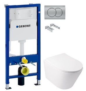 Інсталяція Geberit Duofix 458.103.00.1 з клавішею Delta01 хром матовий + Унітаз підвісний Qtap Swan Ultra Quiet QT16335179W з сидінням Soft Close