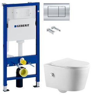 Інсталяція Geberit Duofix 458.103.00.1 з клавішею Delta30 хром глянсовий + Підвісний унітаз з функцією біде ASIGNATURA Simple Bend 37852805 з сидінням Soft Close