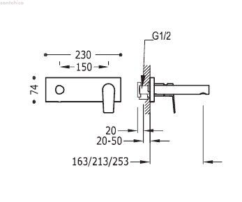 Настінний змішувач для раковини Tres Project-tres, 163 мм (21120201)