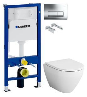 Инсталляция Geberit Duofix 458.103.00.1 с клавишей Delta50 хром глянцевый + Унитаз подвесной Am.Pm Spirit FlashClean C701700WH с сиденьям Slim Soft Close