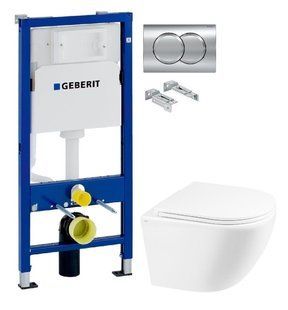 Інсталяція Geberit Duofix 458.103.00.1 з клавішею Delta01 хром глянцевий + Унітаз підвісний Qtap Robin QT1333046ENRW з сидінням Soft Close
