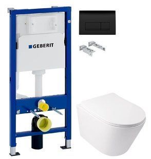 Інсталяція Geberit Duofix 458.103.00.1 з клавішею Delta50 чорний глянцевий + Унітаз підвісний Qtap Swan Ultra Quiet QT16335179W з сидінням Soft Close