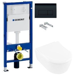 Инсталляция Geberit Duofix 458.103.00.1 с черной клавишей Delta 50 + Унитаз подвесной Villeroy & Boch Avento 5656RS01 с сиденьем Soft Close