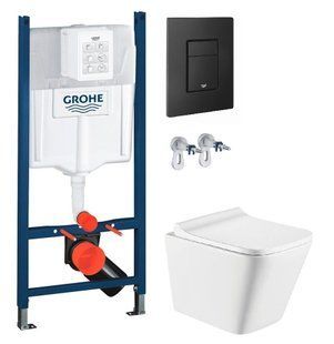 Инсталляция Grohe Rapid SL 3884000G с клавишей Skate Cosmopolitan черной матовой + Унитаз подвесной Koller Pool Trend Tornado 3.0 TR-0490-RQ3 с сиденьем Soft Close