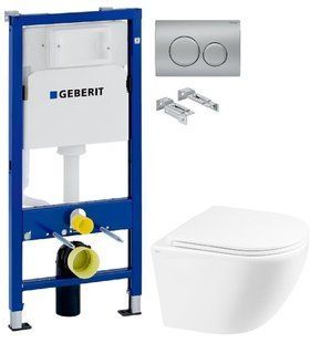 Інсталяція Geberit Duofix 458.103.00.1 з клавішею Delta20 хром матовий + Унітаз підвісний Qtap Robin QT1333046ENRW з сидінням Soft Close
