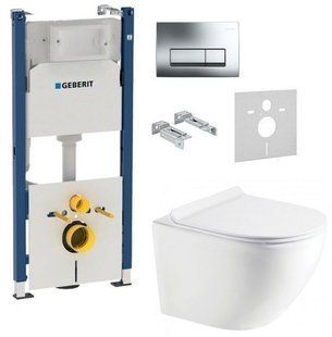 Инсталляция Geberit Duofix 458.178.21.1 4 в 1 + Унитаз подвесной Koller Pool Round Rimless RN-0520-RW с сиденьем Soft Close