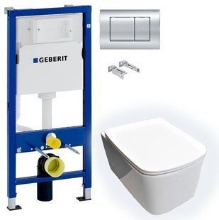 Інсталяція Geberit Duofix 458.103.00.1 з клавішею Delta30 хром + Унітаз DUSEL BYRON підвісний DWHT10202130 із сидінням Soft Close дюропласт
