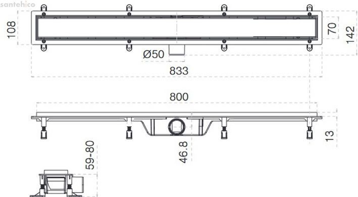 Душовий канал Koller Pool Aqua 80 см AQG0800 з решіткою Grace