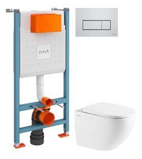 Інсталяція для унітазу VitrA V-Fix Core CC 88-732-5800-01UKR з хромованою клавішею + Унітаз підвісний AquA PooL Origin Round M Vortex Ultra Clean 88OR520T03 с сиденьем Soft Close