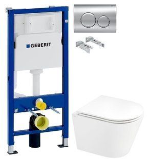 Инсталляция Geberit Duofix 458.103.00.1 с клавишей Delta20 хром глянцевый + Унитаз подвесной Q-Tap Scorpio QT1433053ERW с сиденьям Slim Soft-close