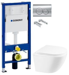 Інсталяція Geberit Duofix 458.103.00.1 з клавішею Delta20 хром глянцевий + Унітаз підвісний Qtap Robin QT1333046ENRW з сидінням Soft Close