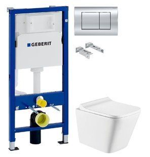 Инсталляция Geberit Duofix 458.103.00.1 с клавишей Delta30 хром глянцевый + Унитаз подвесной Koller Pool Trend Tornado 3.0 TR-0490-RQ3 с сиденьем Soft Close