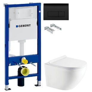 Інсталяція Geberit Duofix 458.103.00.1 з клавішею Delta 50 чорний матовий + Унітаз підвісний Koller Pool Round Smart Tornado 3.0 RN-0490-RQ3 з сидінням Soft Close