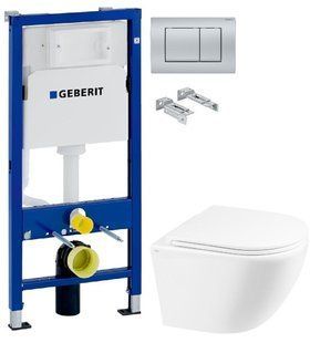 Інсталяція Geberit Duofix 458.103.00.1 з клавішею Delta30 хром матовий + Унітаз підвісний Qtap Robin QT1333046ENRW з сидінням Soft Close