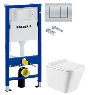 Инсталляция Geberit Duofix 458.103.00.1 с клавишей Delta30 хром матовый + Унитаз подвесной Koller Pool Trend Tornado 3.0 TR-0490-RQ3 с сиденьем Soft Close