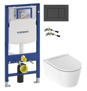 Інсталяція Geberit Duofix 111.300.00.5 з клавішею Geberit Sigma 30 чорний глянцевий + Унітаз підвісний Geberit One TurboFlush 500.202.01.1 з сидінням Soft Close
