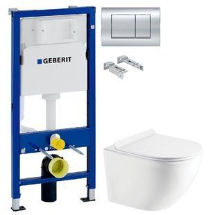 Інсталяція Geberit Duofix 458.103.00.1 з клавішею Delta30 хром глянцевий + Унітаз підвісний Koller Pool Round Smart Tornado 3.0 RN-0490-RQ3 з сидінням Soft Close