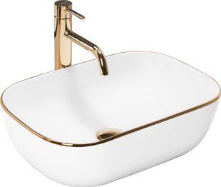 Умывальник (раковина) REA BELINDA GOLD EDGE накладной белый / золотой REA-U8736