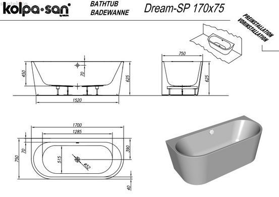 Ванна акриловая Kolpa San Dream SP 170x75 570550