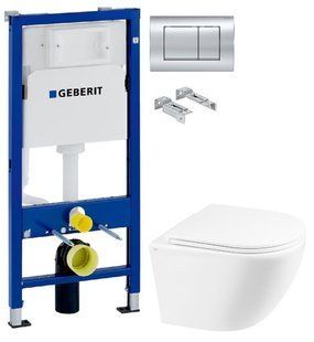 Інсталяція Geberit Duofix 458.103.00.1 з клавішею Delta30 хром глянцевий + Унітаз підвісний Qtap Robin QT1333046ENRW з сидінням Soft Close