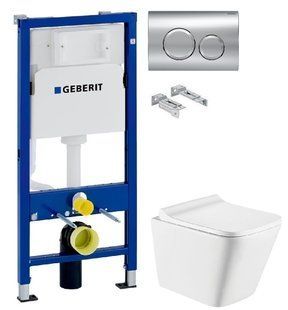 Инсталляция Geberit Duofix 458.103.00.1 с клавишей Delta20 хром глянцевый + Унитаз подвесной Koller Pool Trend Tornado 3.0 TR-0490-RQ3 с сиденьем Soft Close