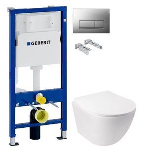 Інсталяція Geberit Duofix 458.103.00.1 з клавішею клавішею Delta50 хром матовий + Унітаз підвісний Qtap Jay Ultra Quiet QT07335177W з сидінням Soft Close