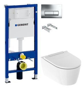 Інсталяція Geberit Duofix 458.103.00.1 з клавішею Delta50 хром глянсовий + Унітаз підвісний Geberit One TurboFlush 500.202.01.1 з сидінням Soft Close