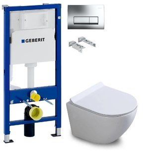 Інсталяція Geberit Duofix 458.103.00.1 з клавішею клавішею Delta50 хром глянець + Унітаз підвісний Dusel Levita DWHT10201130R з сидінням Soft Close