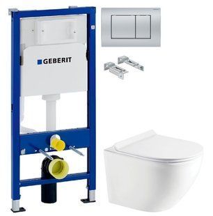 Інсталяція Geberit Duofix 458.103.00.1 з клавішею Delta30 хром матовий + Унітаз підвісний Koller Pool Round Smart Tornado 3.0 RN-0490-RQ3 з сидінням Soft Close