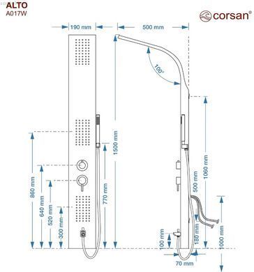 Душевая панель Corsan Alto сатин/хром A017MSLW с изливом