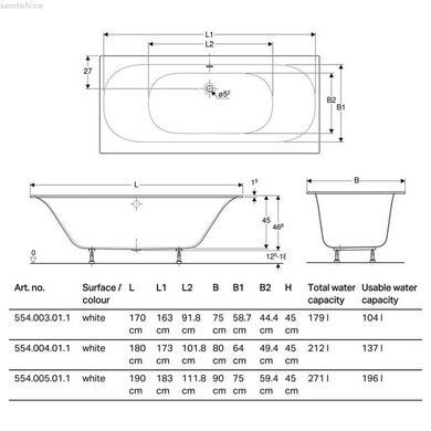 Ванна акриловая Geberit Soana Slim rim Duo 170х75 554.003.01.1