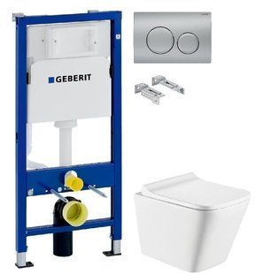 Инсталляция Geberit Duofix 458.103.00.1 с клавишей Delta20 хром матовый + Унитаз подвесной Koller Pool Trend Tornado 3.0 TR-0490-RQ3 с сиденьем Soft Close