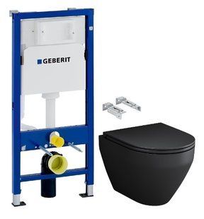 Инсталляция Geberit Duofix 2 в 1 458.103.00.1 + Унитаз подвесной Am.Pm Spirit V2.0 черный матовый C701700MBSC с сиденьям Soft Close
