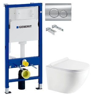 Інсталяція Geberit Duofix 458.103.00.1 з клавішею Delta20 хром глянцевий + Унітаз підвісний Koller Pool Round Smart Tornado 3.0 RN-0490-RQ3 з сидінням Soft Close