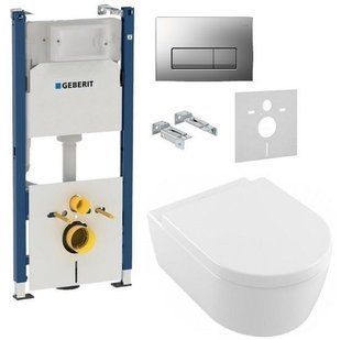 Инсталляция Geberit Duofix 458.178.46.1 4 в 1 + Унитаз подвесной Villeroy&Boch Vento 5656HR01 с сиденьем Soft Close